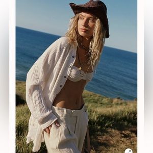 Free People Cream Button-Up Top